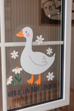 Raamsticker geboorte voor geboorteaankondiging met gansje