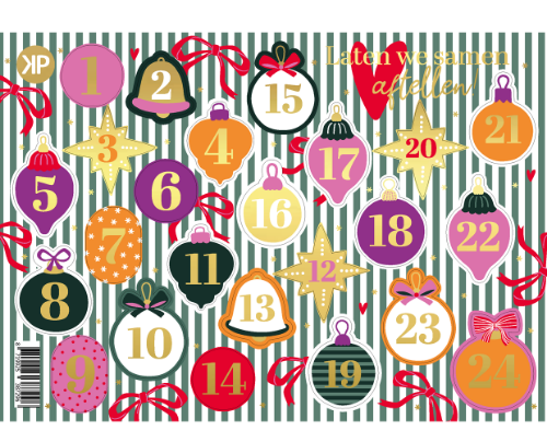 KP® A5 stickervel - Advent kalender - 25 vellen A5 Advent kalender stickervel – 24 dagen tellen tot kerst