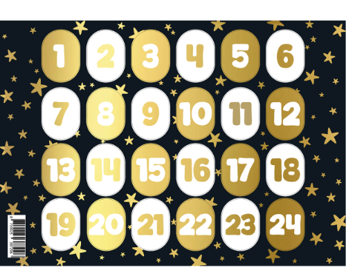 KP® A5 stickervel - Advent kalender zwart/goud - 25 vellen Zwart-gouden A5 advent kalender stickers –24 dagen tellen tot kerst