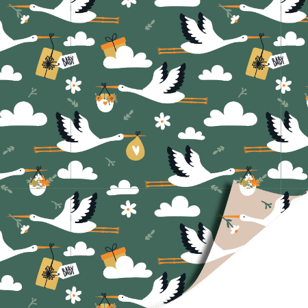 Afbeeldingen van KP® Cadeaupapier 30cm 100m - Mr. Stork groen