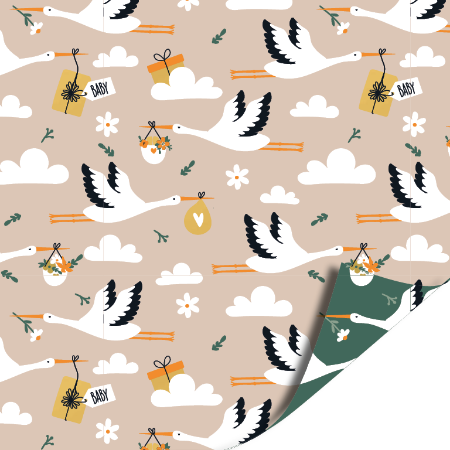 Afbeeldingen van KP® Cadeaupapier 30cm 100m - Mr. Stork groen