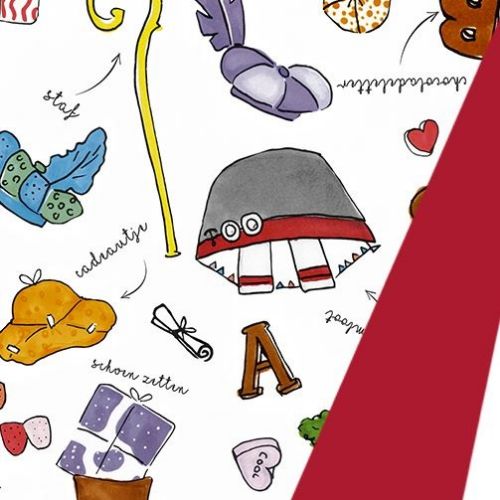 Toon details van Coated cadeaupapier 200m - Sinterklaas DZ rood Afbeeldingen van Coated cadeaupapier 200m - Sinterklaas DZ rood