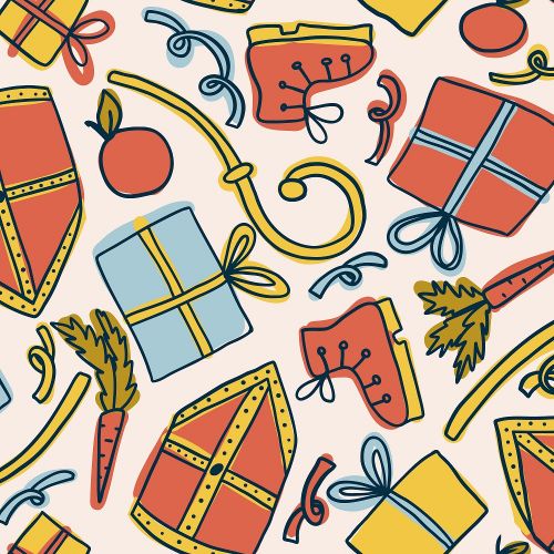 Toon details van Coated cadeaupapier 200m - Sint drawing creme Afbeeldingen van Coated cadeaupapier 200m - Sint drawing creme