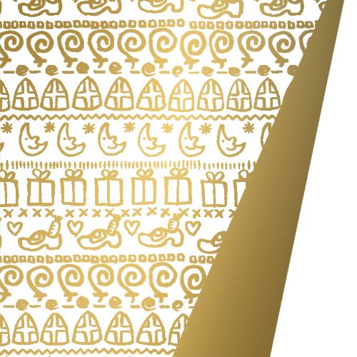 Toon details van Coated cadeaupapier 200m - Sint symbols wit/goud Afbeeldingen van Coated cadeaupapier 200m - Sint symbols wit/goud