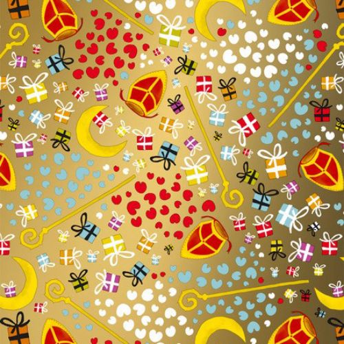 Toon details van Coated cadeaupapier 200m - All about Sint goud Afbeeldingen van Coated cadeaupapier 200m - All about Sint goud