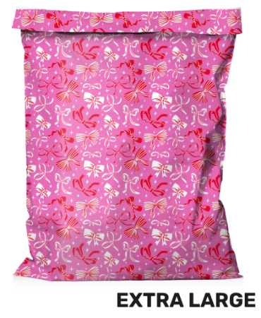Roze verzendzak met rode strikjes - Webshopverpakking 50x70+8cm