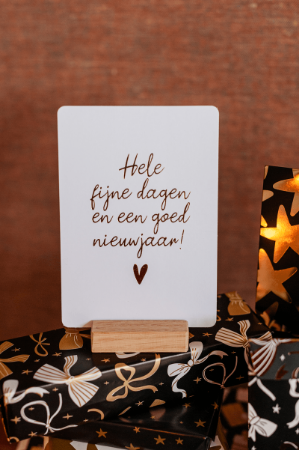 Wit A6 wenskaart met gouden tekst 'Hele fijne dagen goed nieuwjaar' - set van 10 stuks