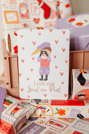A6 wenskaart met tekst 'Veel liefs van Sint en Piet' - sinterklaasgroet, set van 10 stuks