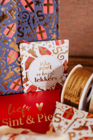 A6 wenskaart met tekst 'Wie zoet is krijgt lekkers' - sinterklaasgroet, set van 10 stuks