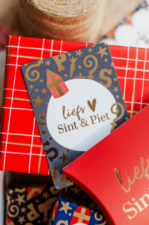 A6 wenskaart met tekst 'Liefs Sint & Piet' - sinterklaasgroet, set van 10 stuks