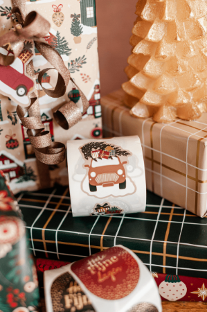 Kerststickers kerstauto en kerstboom – 5 varianten – 56x47mm