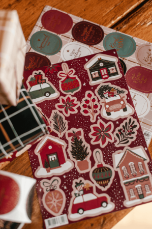 A5 Stickervel met traditionele kerststickers – sfeervol en warm design