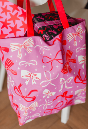 KP® canvas tas met strikjes 48x38cm - rood/roze