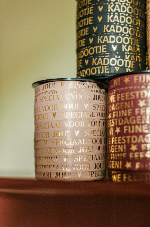 Mokka paperlook lint met gouden tekst 'Speciaal voor jou' - Cadeaulint 10mmx150m