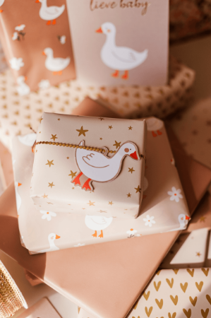 Dubbelzijdig cadeaulabel gans – baby cadeaukaartje – 46 × 84 mm