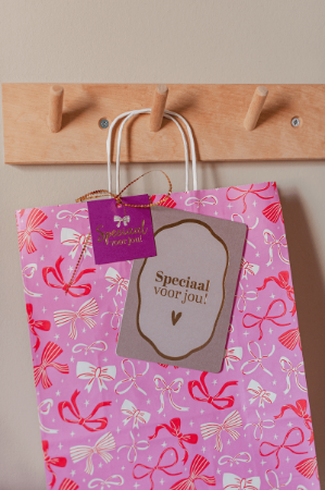 Roze papieren tas met strikjes - rood/roze - 26x35cm - giftbag