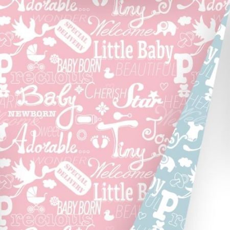 Afbeeldingen van Coated cadeaupapier 200m - Baby Chalkboard Light Pink/Light Blue