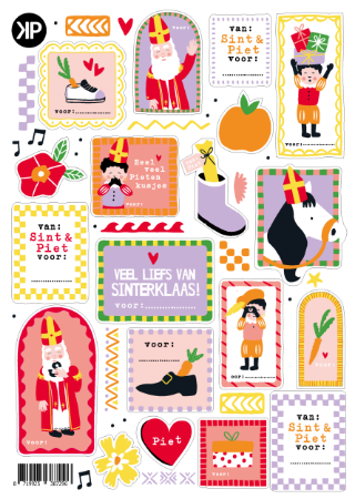 A5 Stickervel met Sinterklaas illustraties – vrolijke Sinterklaasstickers - 25 vellen