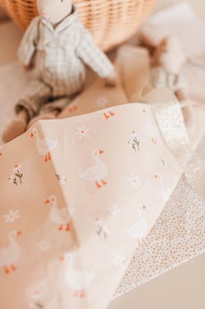 Vloeipapier met gansjes op beige – baby cadeaupapier
