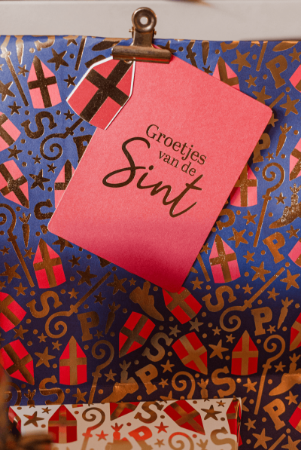 Rood A6 wenskaart met gouden tekst 'Groetjes van de sint' (rood) - set van 10 stuks