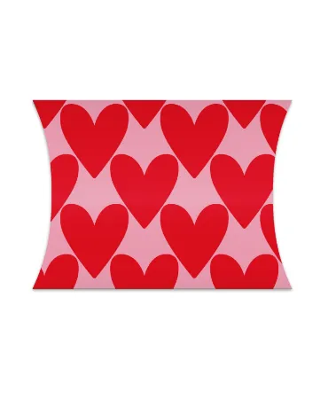 roze gondeldoos met grote rode hartjes