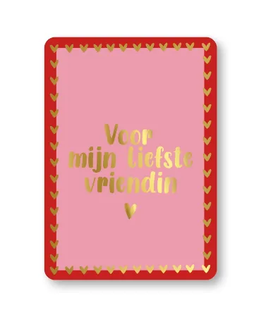 Voor mijn liefste vriendin wenskaart met hartjes en goudfolie