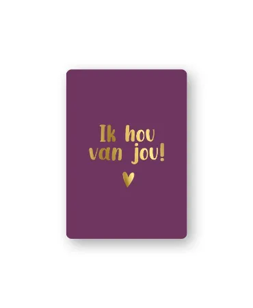 Paars A7 cadeaukaart met 'ik hou van jou' in goudfolie
