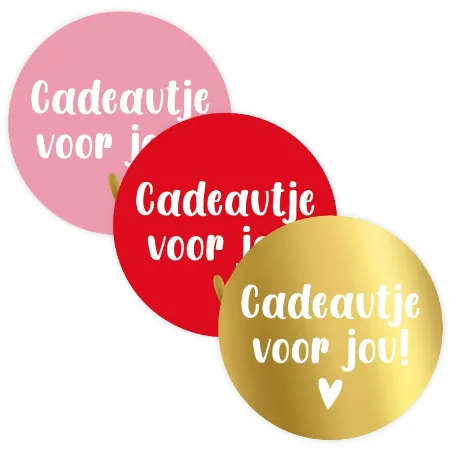 3 soorten ronde stickers 'cadeautje voor jou' - roze, rood en goud