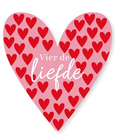 Roze hart met rode hartjes en 'vier de liefde' - Ideaal als valentijn raamsticker