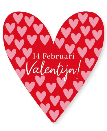 Valentijn raamsticker - Rood hartje gevuld met roze hartjes en '14 februari valentijn'