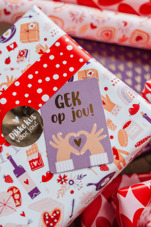 'Gek op jou' in goudfolie met hart