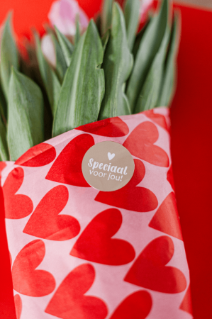 Roze vloeipapier met grote rode hartjes