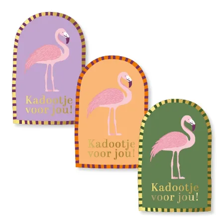Kadootje voor jou + flamingo, 3 stickers 