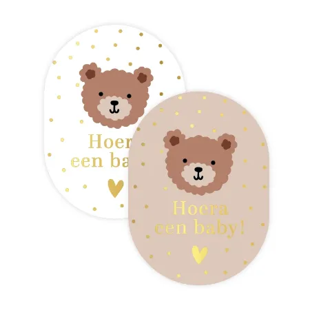 Hoera een baby stickers - 2 soorten wensetiketten met Little Bear