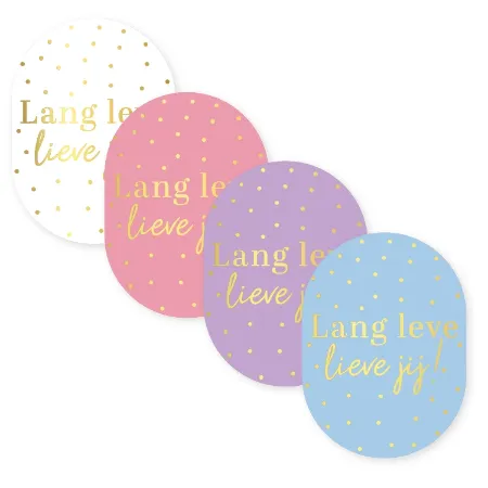 Lang leve lieve jij stickers - 4 verjaardagstickers in pastelkleuren