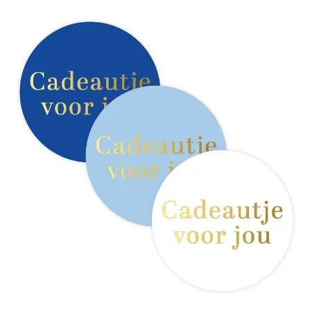 Cadeautje voor jou stickers - 3 soorten D40mm wensetiketten blauw/wit