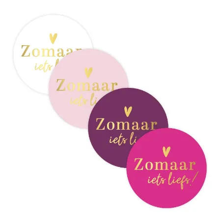 Zomaar iets liefs stickers - roze ronde wensetiketten - 4 varianten