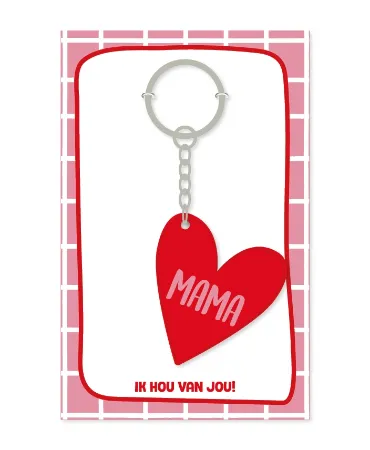 Rood Sleutelhanger hartje met mama in roze