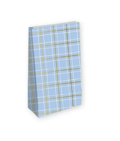 KP® Kraft papieren zakken - Grid (lichtblauw) 14+8x26cm, 25t