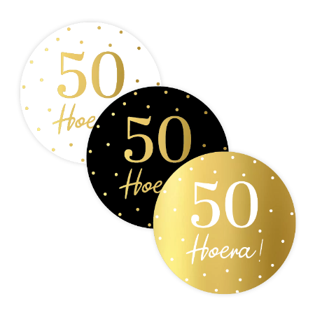 KP® Stickers D40mm - 50 jaar hoera (3 varianten) 250p/r