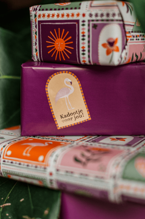 Kadootje voor jou + flamingo, 3 stickers