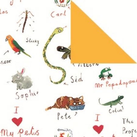 Afbeeldingen van Cadeaupapier Artline Mat 90gr Huisdieren/Uni geel 30cm 200m