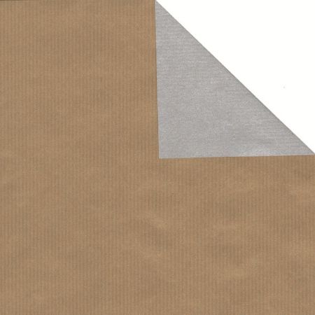 Afbeeldingen van Cadeaupapier Eco Kraft bruin 63gr Uni goud-zilver 50cm 200m