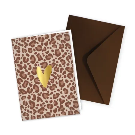 KP® Wenskaarten gevouwen - Leopard beige + hart - 5 stuks