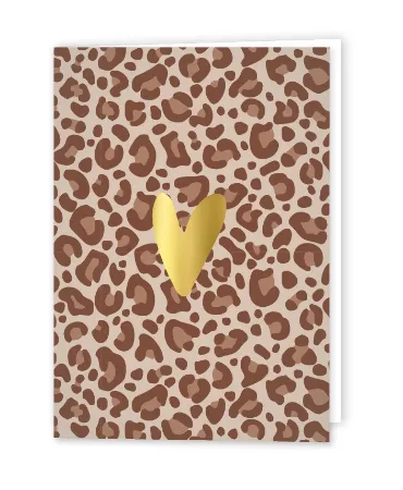 KP® Wenskaarten gevouwen - Leopard beige + hart - 5 stuks