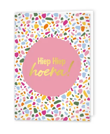 KP® Wenskaarten gevouwen - Hiep Hiep Hoera + Terazzo roze - 5 stuks
