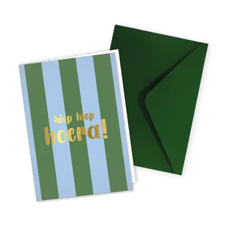 KP® Wenskaarten gevouwen - Hiep Hiep Hoera + stripes - 5 stuks