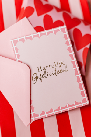 KP® Wenskaarten gevouwen - Hartelijk gefeliciteerd (roze) - 5 stuks