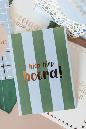 KP® Wenskaarten gevouwen - Hiep Hiep Hoera + stripes - 5 stuks