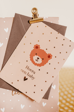 KP® Wenskaarten gevouwen - Hoera een baby + beer - 5 stuks